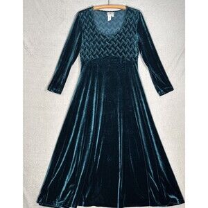 Vintage Cold Water Creek Women’s Maxi Dress Size M Green Velvet Babydoll Holiday